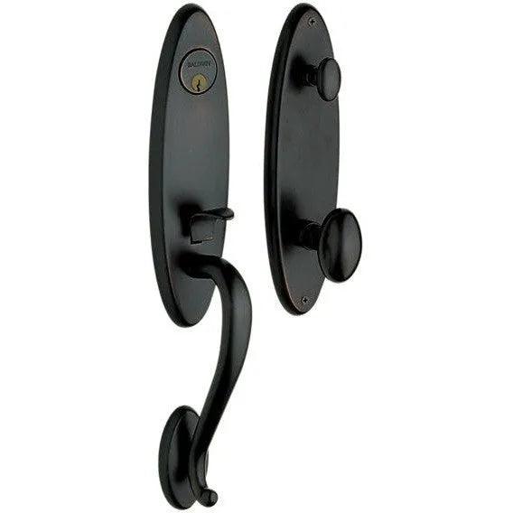 Baldwin Estate Blakely Single Cylinder Handleset with Interior 5025 Egg Knob in Satin Black finish