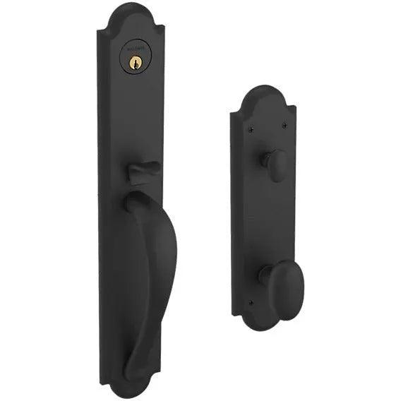 Baldwin Estate Boulder Full Handleset With Interior 5024 Oval Knob in Satin Black finish
