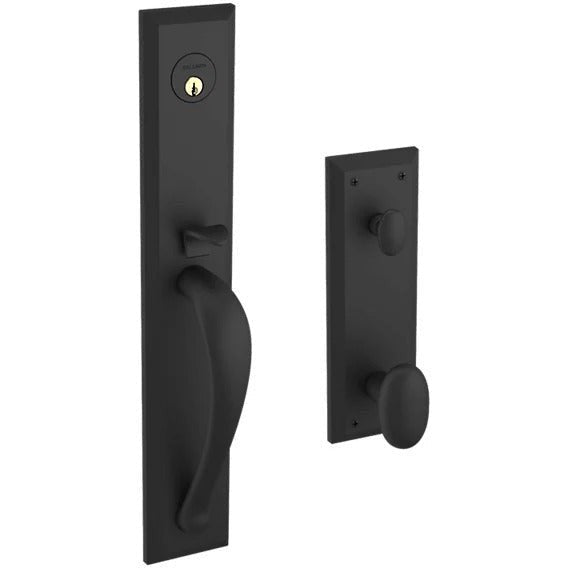 Baldwin Estate Cody Full Handleset with Interior 5024 Oval Knob in Satin Black finish