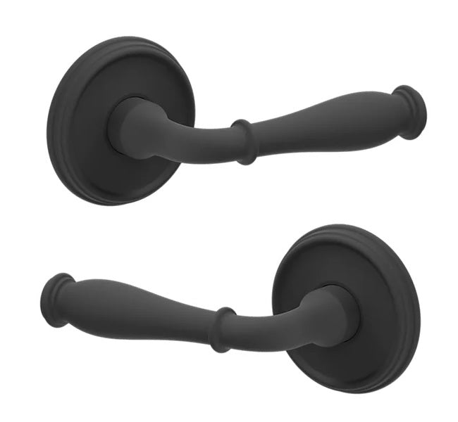 The Baldwin Estate L034 Nashville Lever with 5078 Rosette in Satin Black finish.