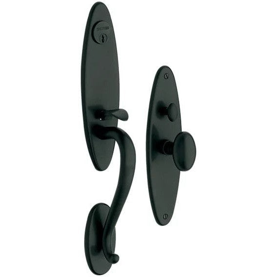 Baldwin Estate Springfield Mortise Handleset Entrance Trim with Interior 5025 Egg Knob in Satin Black finish
