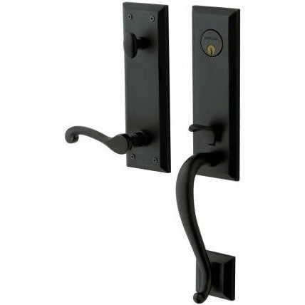 Baldwin Estate Stonegate Single Cylinder Handleset with Interior 5445V Classic Lever in Satin Black finish