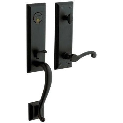 Baldwin Estate Stonegate Single Cylinder Handleset with Interior 5445V Classic Lever in Satin Black finish