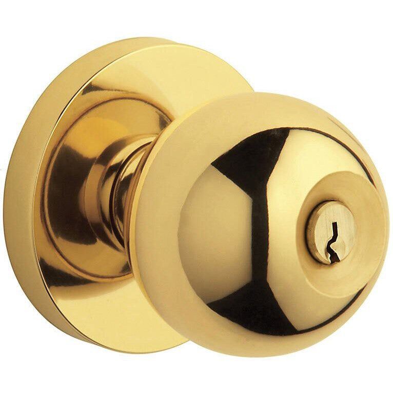 Baldwin Estate 5215 Keyed Contemporary Knob with Contemporary Rosette in Unlacquered Brass finish