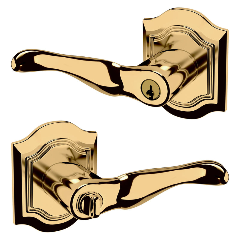 The Baldwin Estate 5237 Bethpage Keyed Lever with Bethpage Rosette in Unlacquered Brass finish.