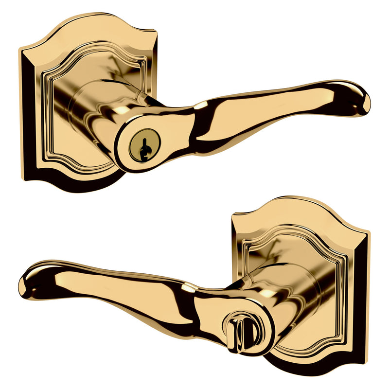The Baldwin Estate 5237 Bethpage Keyed Lever with Bethpage Rosette in Unlacquered Brass finish.