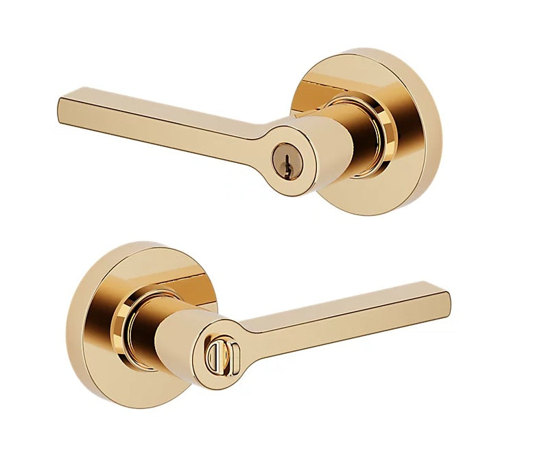 The Baldwin Estate 5260 Minneapolis Keyed Lever with Round Rosette in Unlacquered Brass finish.