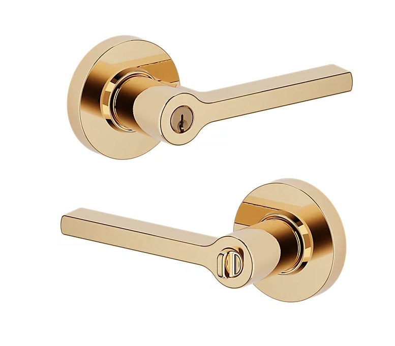 The Baldwin Estate 5260 Minneapolis Keyed Lever with Round Rosette in Unlacquered Brass finish.