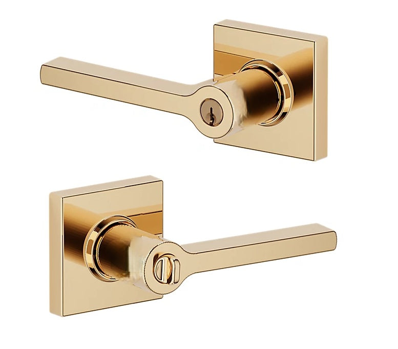 The Baldwin Estate 5285 Minneapolis Keyed Lever with Square Rosette in Unlacquered Brass finish.