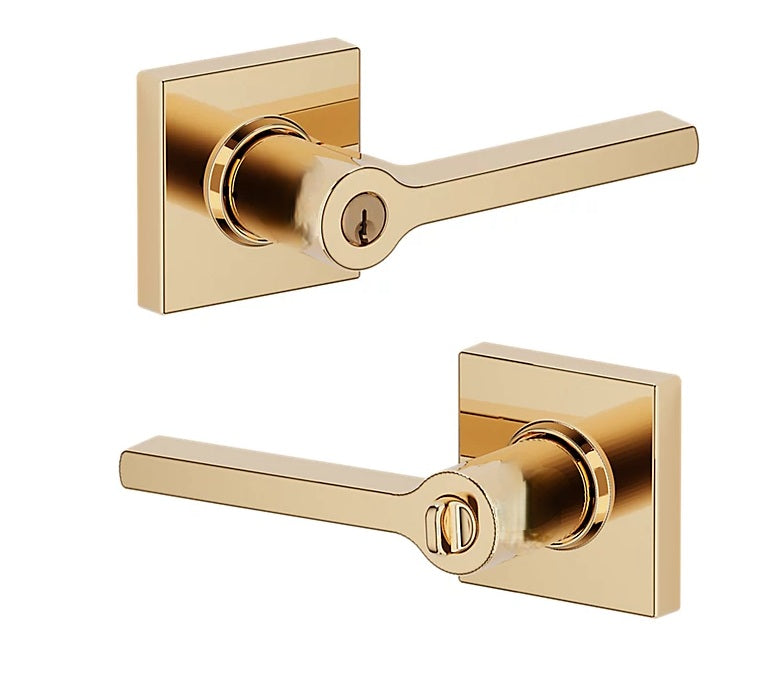 The Baldwin Estate 5285 Minneapolis Keyed Lever with Square Rosette in Unlacquered Brass finish.