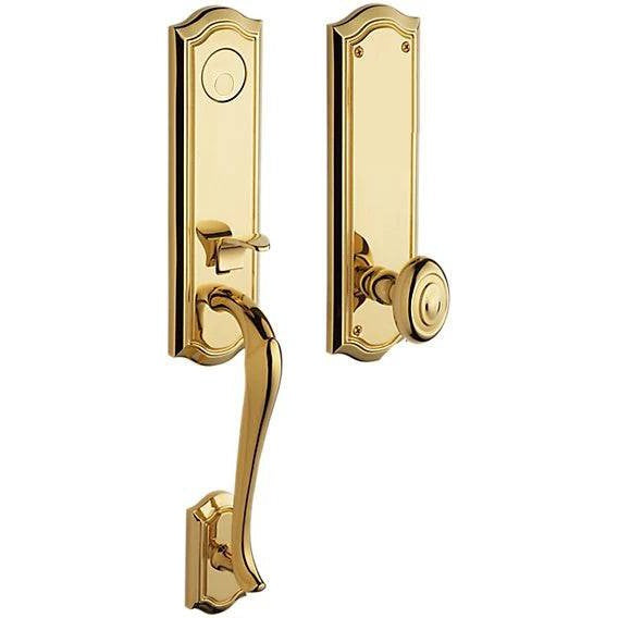 Baldwin Estate Bethpage Single Cylinder Handleset with Interior 5077 Knob in Unlacquered Brass finish