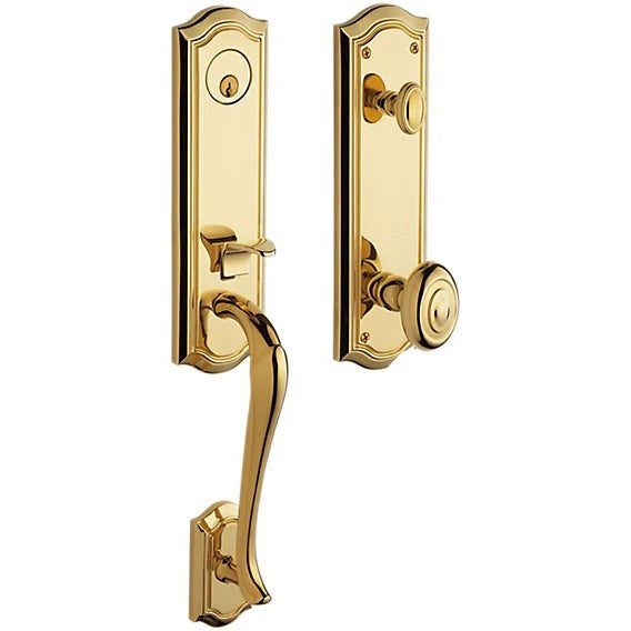 Baldwin Estate Bethpage Single Cylinder Handleset with Interior 5077 Knob in Unlacquered Brass finish