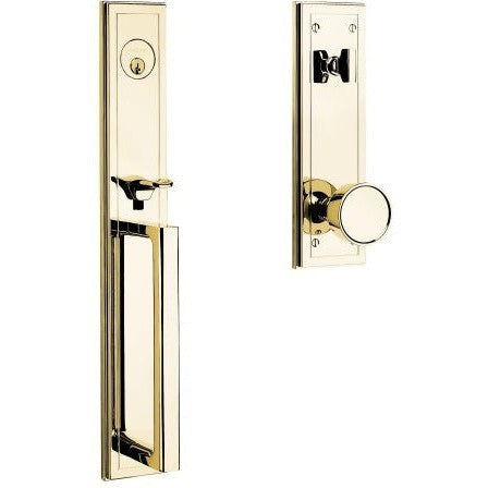 Baldwin Estate Hollywood Hills Single Cylinder Full Handleset with Interior K008 Knob in Unlacquered Brass finish