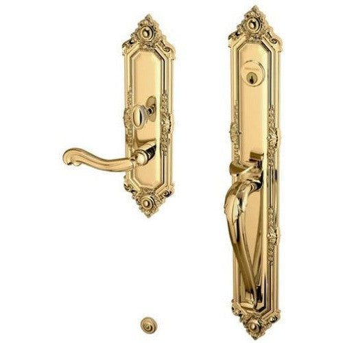 Baldwin Estate Kensington Mortise Handleset Entrance Trim with Interior 5108 Lever in Unlacquered Brass finish