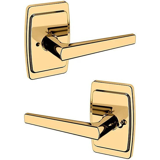 Baldwin Estate L024 Privacy Lever with R046 Rosette in Unlacquered Brass finish