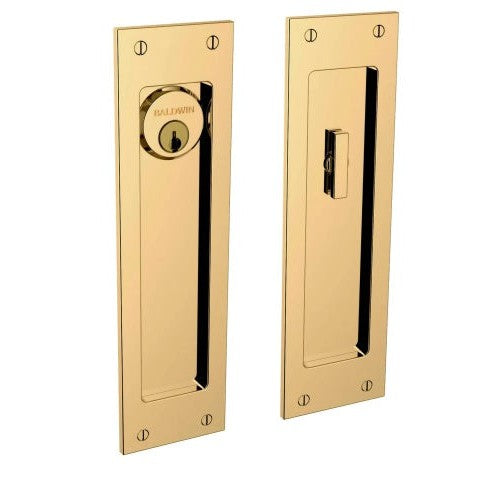 Baldwin Estate Santa Monica Keyed Entry Large Pocket Door Set in Unlacquered Brass finish