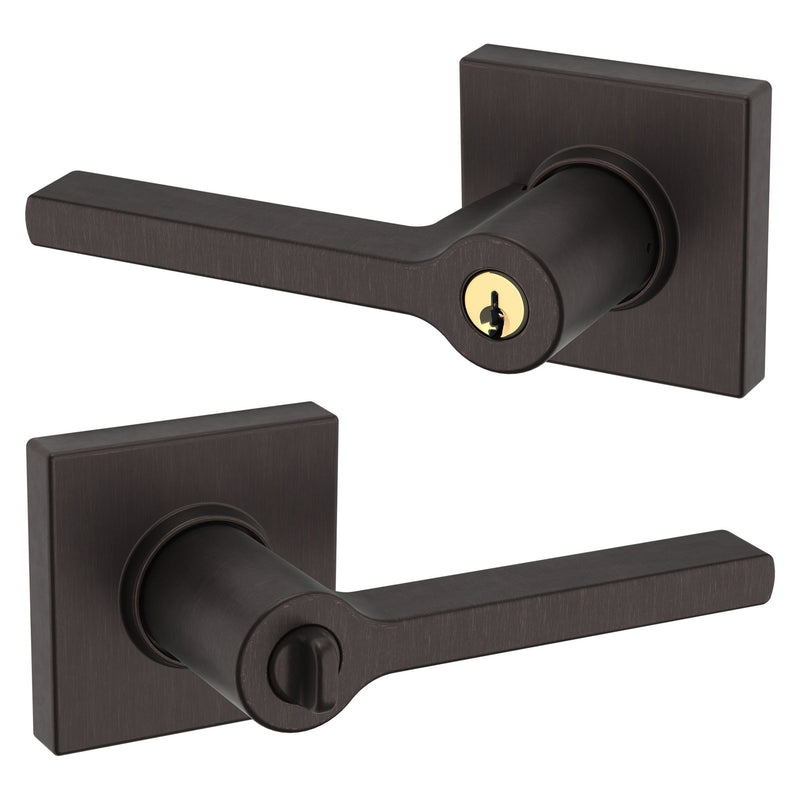 The Baldwin Estate 5285 Minneapolis Keyed Lever with Square Rosette in Venetian Bronze finish.
