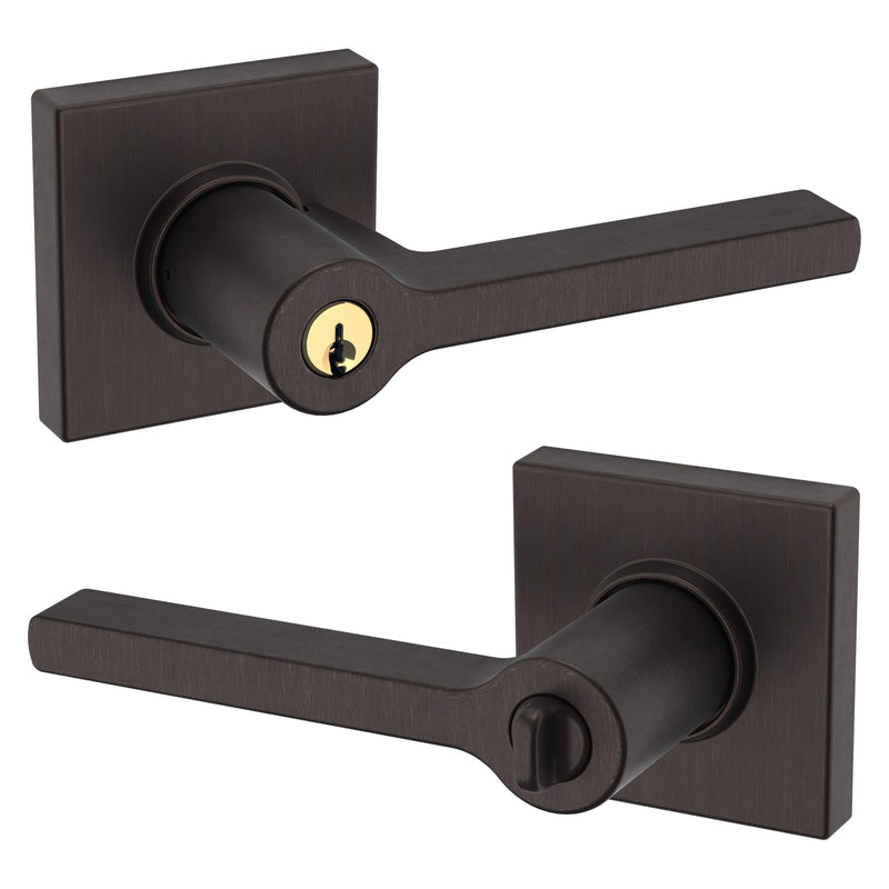 The Baldwin Estate 5285 Minneapolis Keyed Lever with Square Rosette in Venetian Bronze finish.