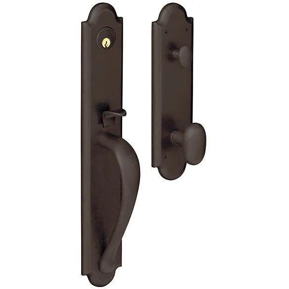 Baldwin Estate Boulder Full Handleset With Interior 5024 Oval Knob in Venetian Bronze finish
