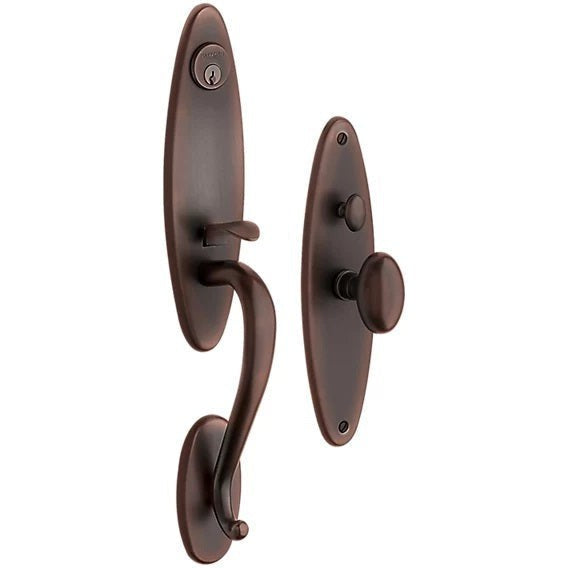 Baldwin Estate Springfield Mortise Handleset Entrance Trim with Interior 5025 Egg Knob in Venetian Bronze finish