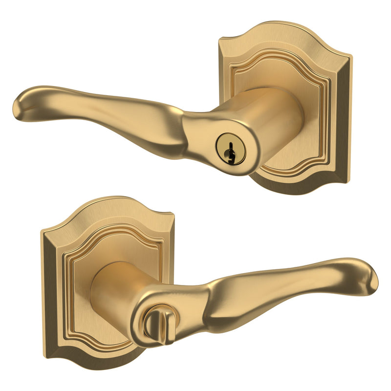 The Baldwin Estate 5237 Bethpage Keyed Lever with Bethpage Rosette in Vintage Brass finish.