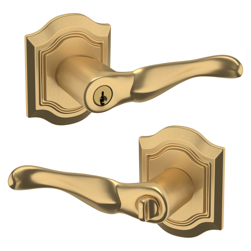 The Baldwin Estate 5237 Bethpage Keyed Lever with Bethpage Rosette in Vintage Brass finish.