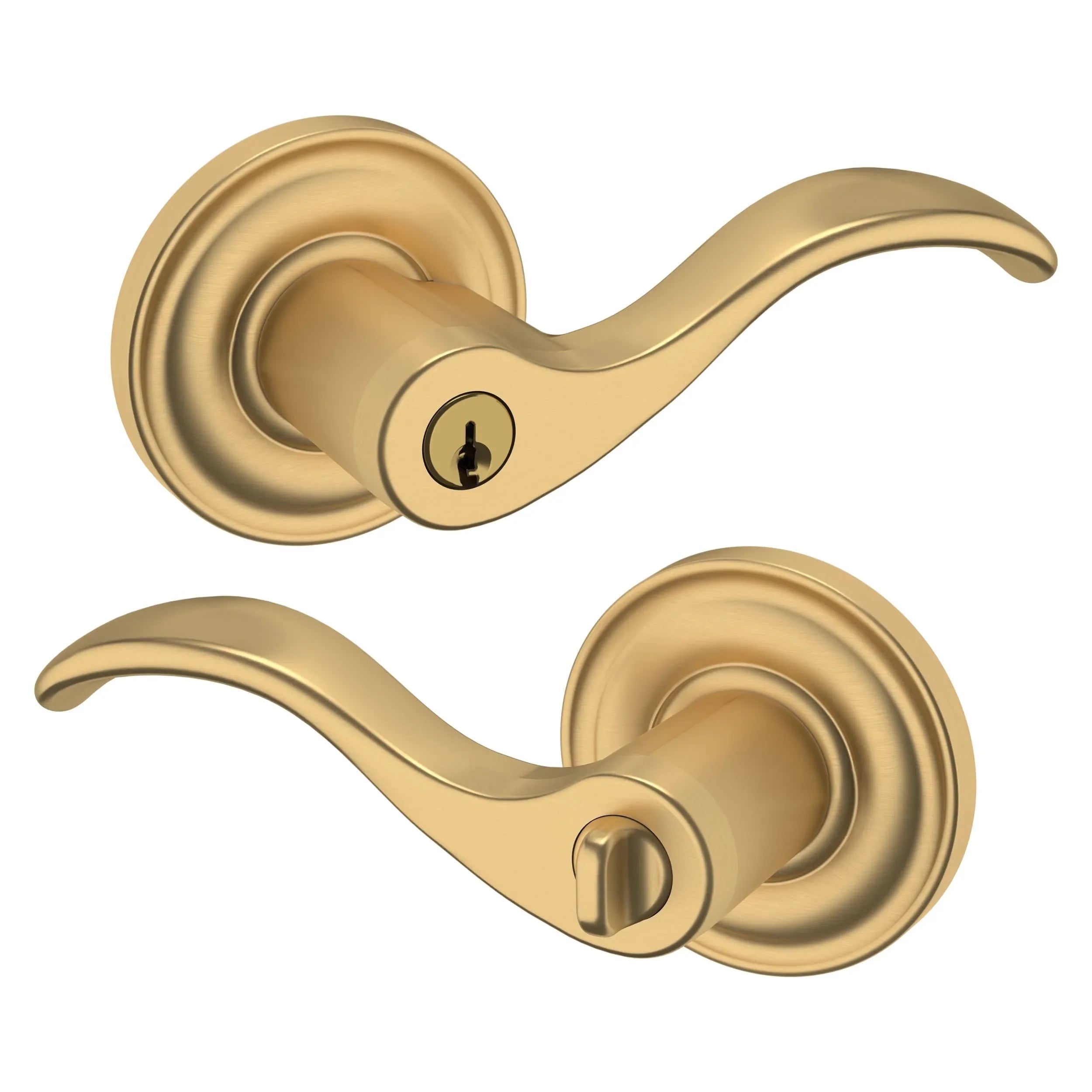 The Baldwin Estate 5255 Wave Keyed Lever with Classic Rosette in Vintage Brass finish.