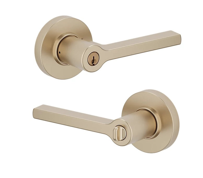 The Baldwin Estate 5260 Minneapolis Keyed Lever with Round Rosette in Vintage Brass finish.