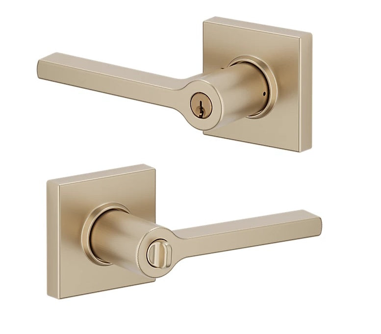 The Baldwin Estate 5285 Minneapolis Keyed Lever with Square Rosette in Vintage Brass finish.