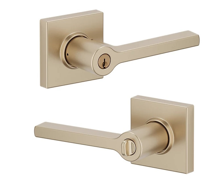 The Baldwin Estate 5285 Minneapolis Keyed Lever with Square Rosette in Vintage Brass finish.
