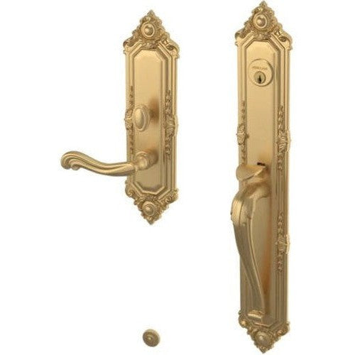 Baldwin Estate Kensington Mortise Handleset Entrance Trim with Interior 5108 Lever in Vintage Brass finish