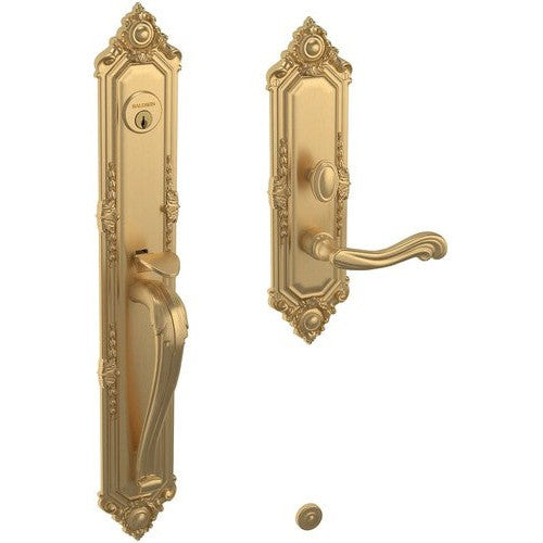 Baldwin Estate Kensington Mortise Handleset Entrance Trim with Interior 5108 Lever in Vintage Brass finish