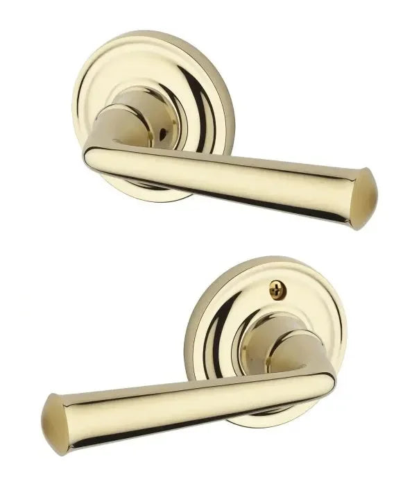 The Baldwin Reserve Federal Lever with Traditional Round Rosette in Lifetime Polished Brass finish.