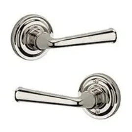 The Baldwin Reserve Federal Lever with Traditional Round Rosette in Lifetime Polished Nickel finish.