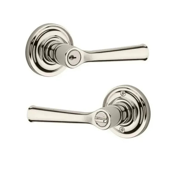 The Baldwin Reserve Federal Lever with Traditional Round Rosette in Lifetime Polished Nickel finish.