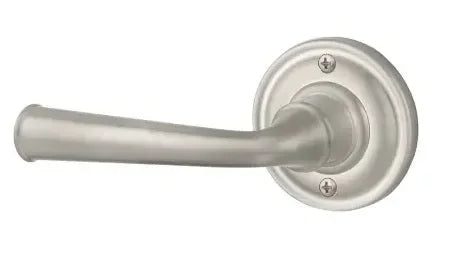 The Baldwin Reserve Federal Lever with Traditional Round Rosette in Satin Nickel finish.