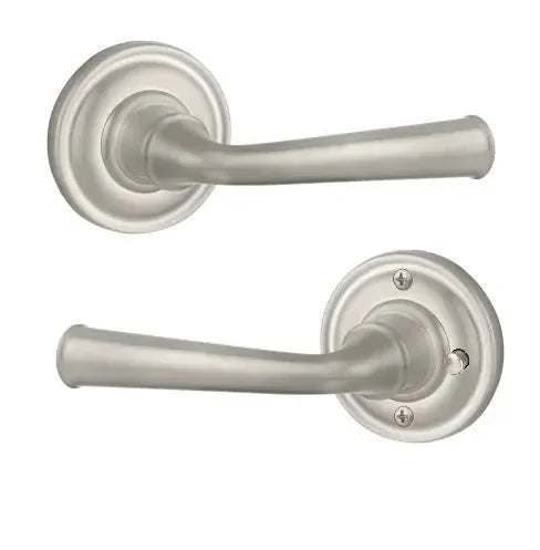 The Baldwin Reserve Federal Lever with Traditional Round Rosette in Satin Nickel finish.