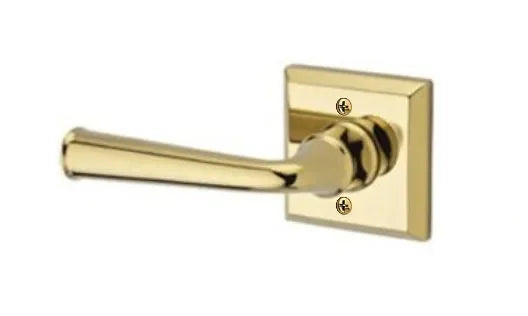 The Baldwin Reserve Federal Lever with Traditional Square Rosette in Lifetime Polished Brass finish.