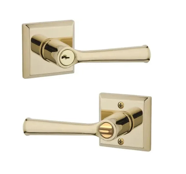 The Baldwin Reserve Federal Lever with Traditional Square Rosette in Lifetime Polished Brass finish.