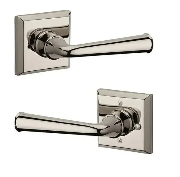 Baldwin Federal Lever with Traditional Square Rosette in Lifetime Polished Nickel finish