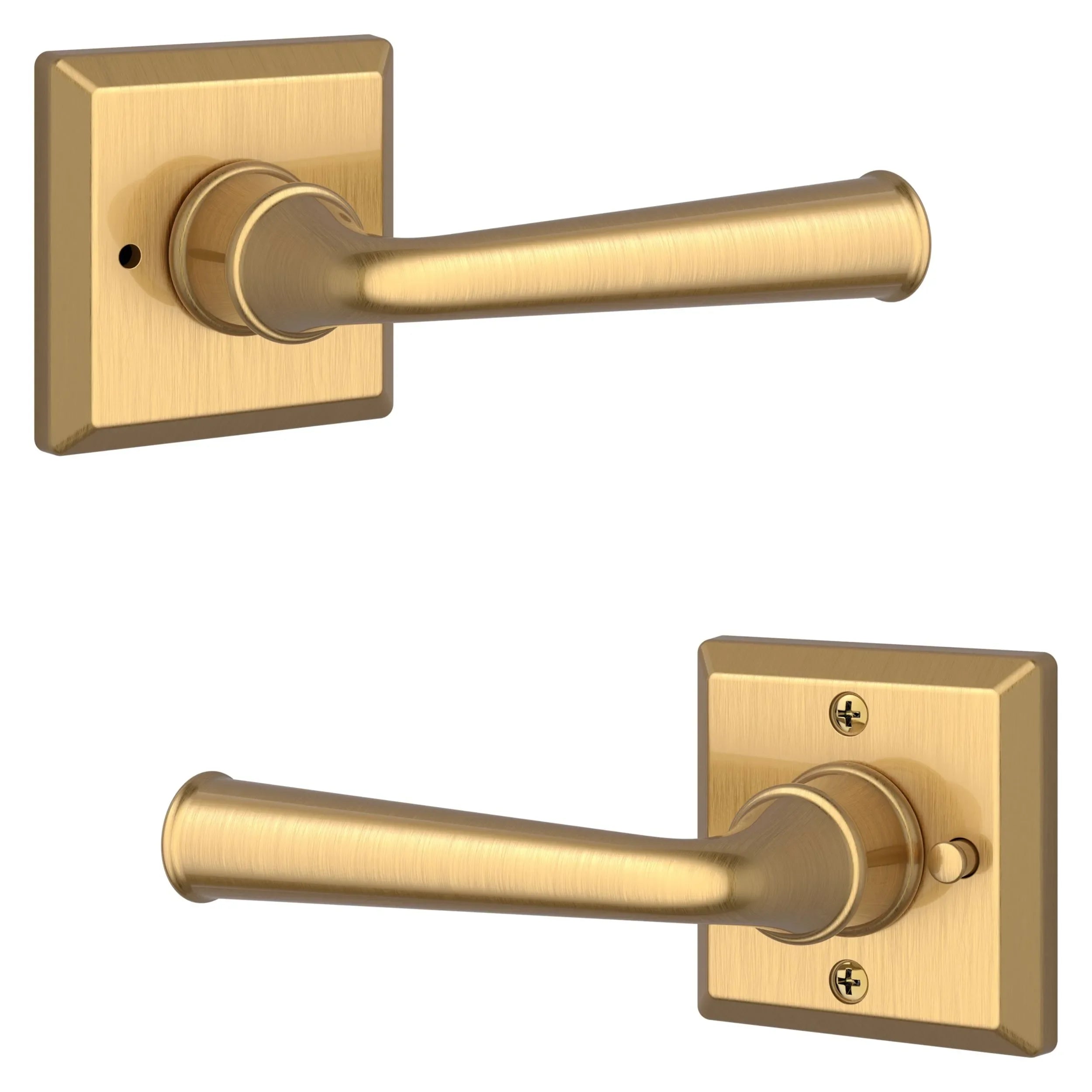 The Baldwin Reserve Federal Lever with Traditional Square Rosette in Lifetime Satin Brass finish.