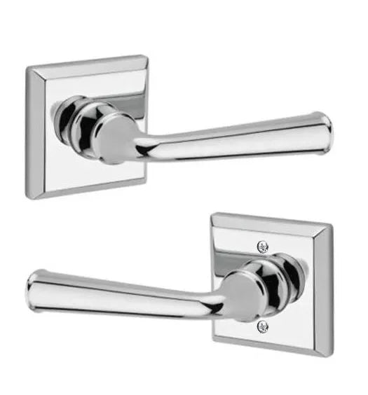 The Baldwin Reserve Federal Lever with Traditional Square Rosette in Polished Chrome finish.