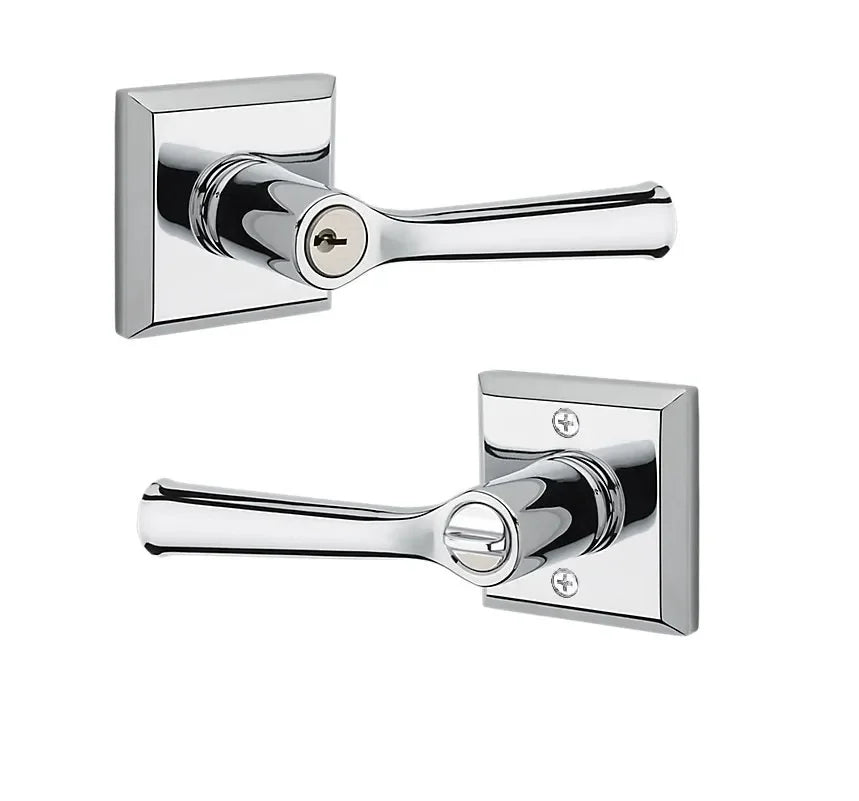 The Baldwin Reserve Federal Lever with Traditional Square Rosette in Polished Chrome finish.