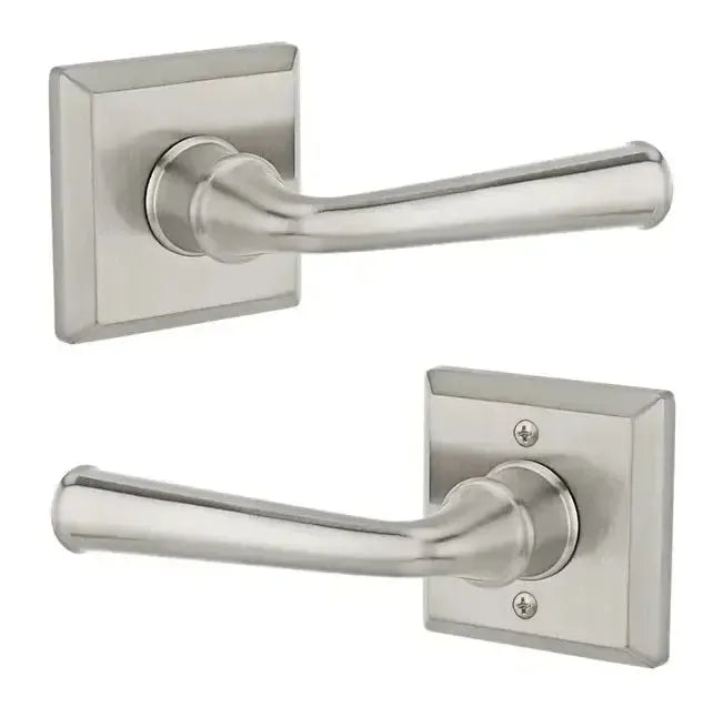 Baldwin Federal Lever with Traditional Square Rosette in Satin Nickel finish