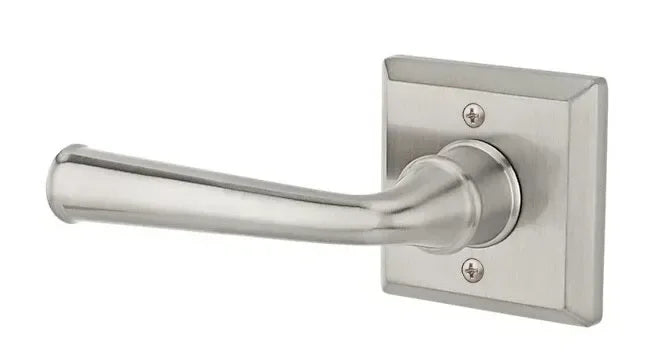 The Baldwin Reserve Federal Lever with Traditional Square Rosette in Satin Nickel finish.