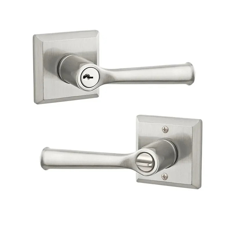 The Baldwin Reserve Federal Lever with Traditional Square Rosette in Satin Nickel finish.