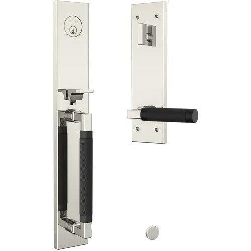 Baldwin Estate Gramercy Handleset with L030 Knurled Lever in Polished Nickel & Satin Black finish