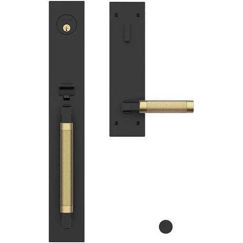 Baldwin Estate Gramercy Handleset with L030 Knurled Lever in Satin Black & Satin Brass finish