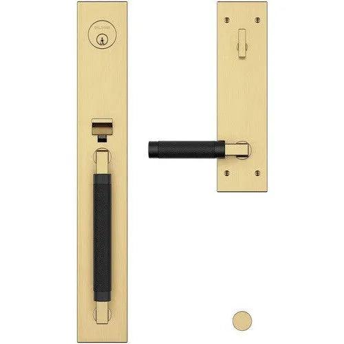 Baldwin Estate Gramercy Handleset with L030 Knurled Lever in Satin Brass & Satin Black finish