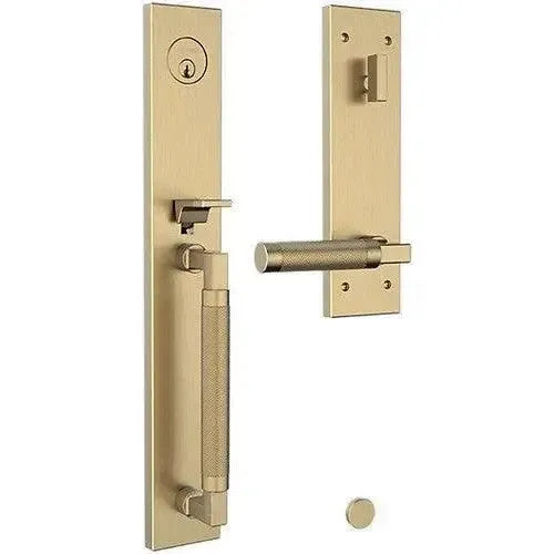 Baldwin Gramercy Knurled Full Escutcheon Handleset with L030 Gramercy Knurled Lever in Lifetime Satin Brass finish